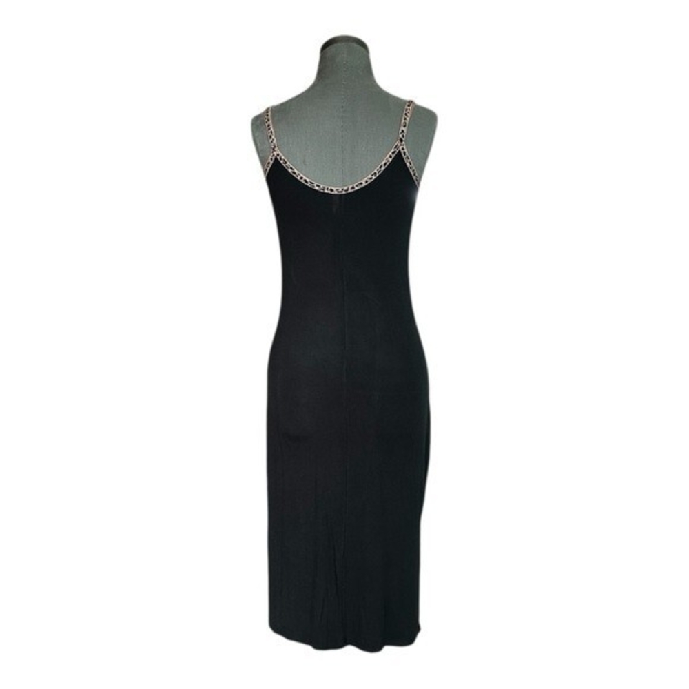 Victoria's Secret Black Modal Rib Nightgown XS Leopard Print Trim Slip Dress EXC - Picture 5 of 6